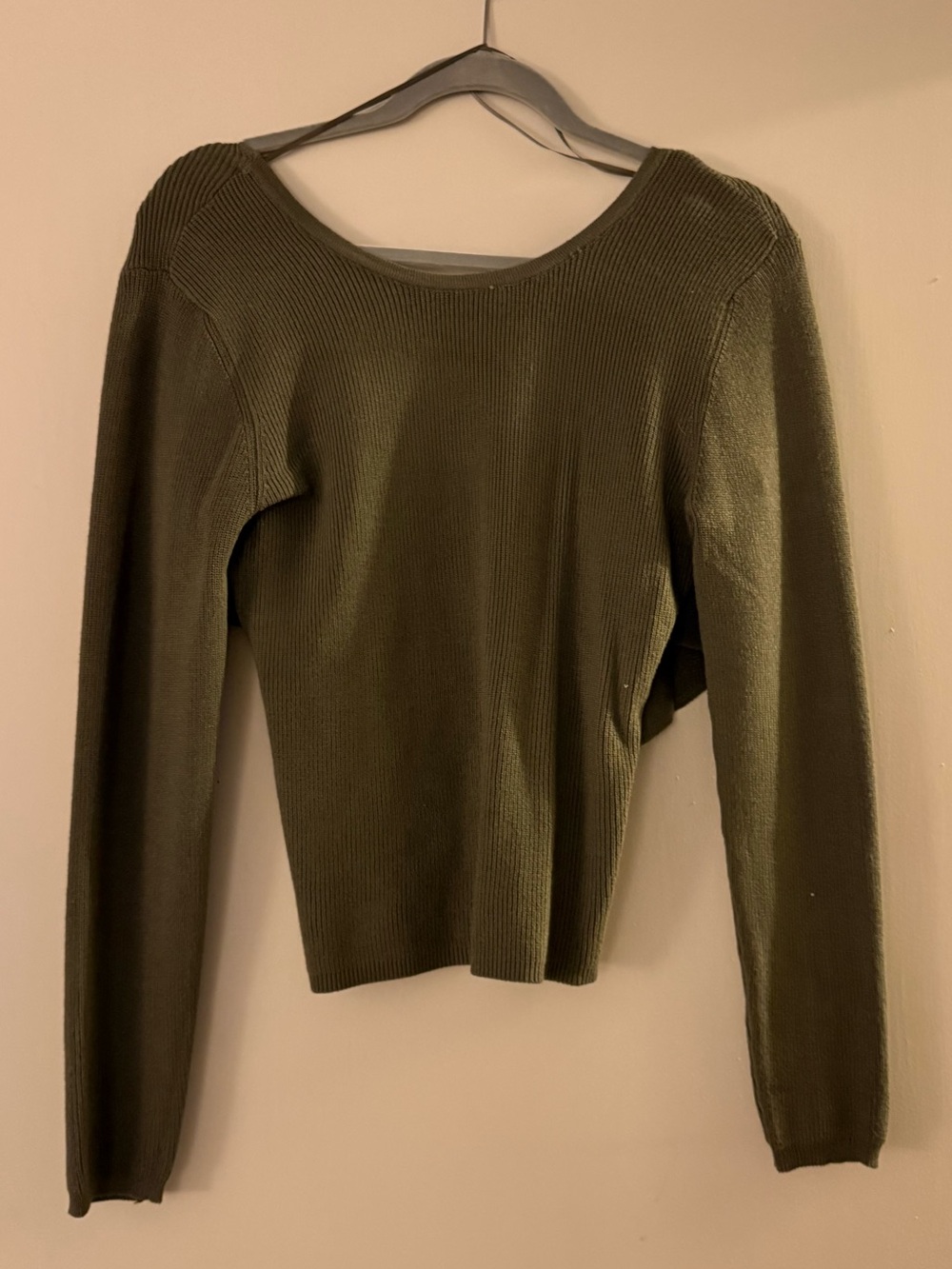 PINK ROSE Olive Green Ribbed Cross Back Sweater Top